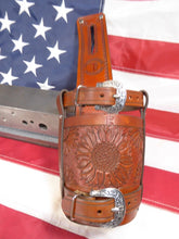 Load image into Gallery viewer, Hand Tooled Flower, Adjustable Drink Holder, Drink Holster,