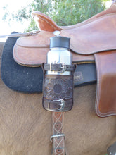 Load image into Gallery viewer, Hand Tooled Flower, Adjustable Drink Holder, Drink Holster,