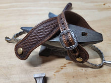Load image into Gallery viewer, Handmade, Spur Straps, Handtooled, Basketweave Tooling
