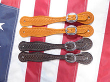Load image into Gallery viewer, Handmade, Spur Straps, Handtooled, Basketweave Tooling
